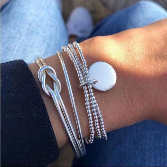 #22 SET Of Three Simple Silver Layering Bracelets - Picture 1 of 7